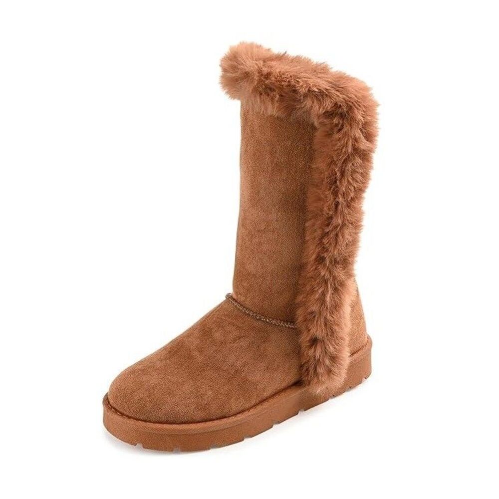 Journee Collection Womens 9 M Cognac Brown Cleeo Faux Fur Mid Calf Boots NEW LW9